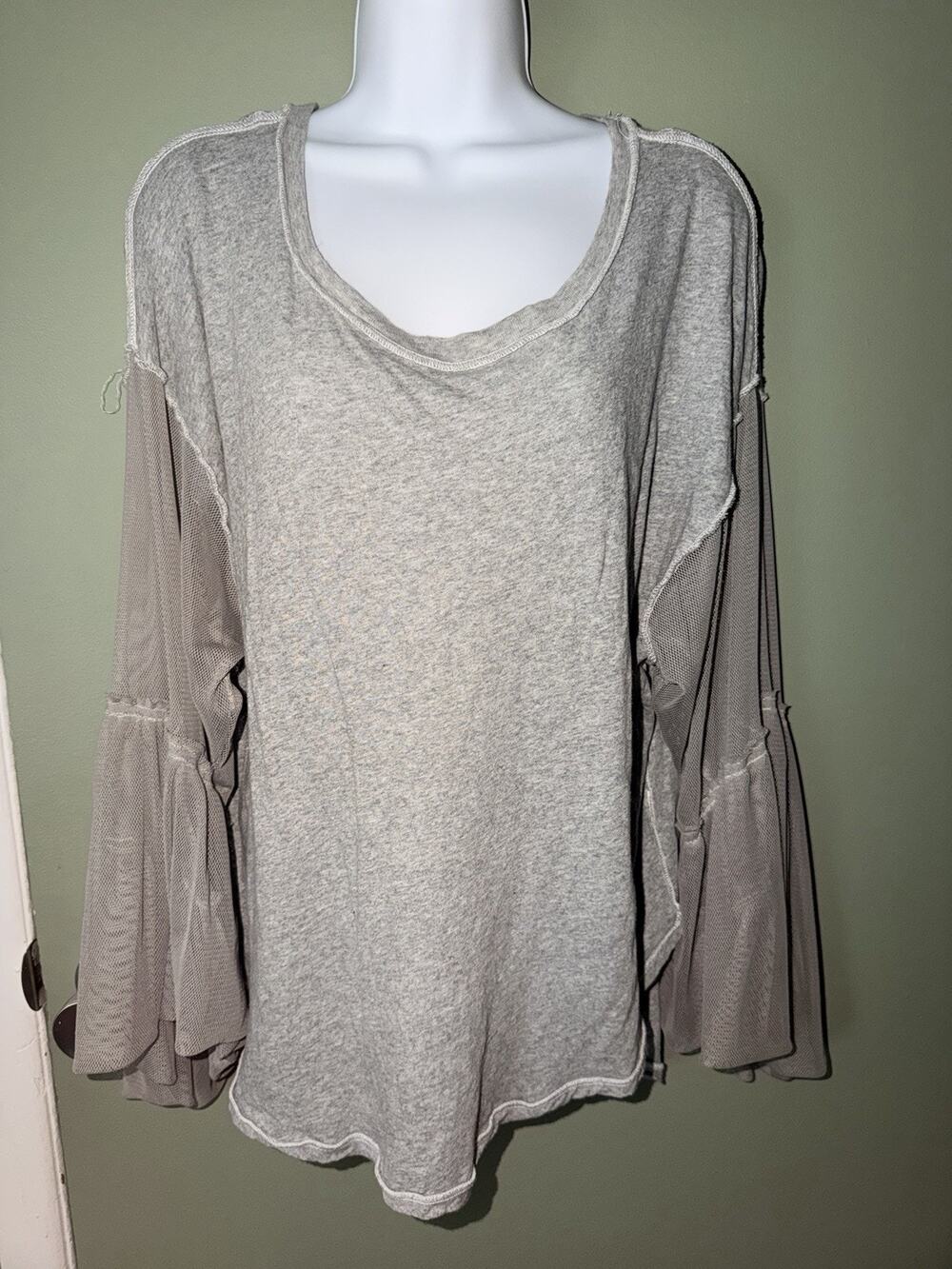 Free People Sz S Gray Still Got It Tee Boho Bell Festival Cottage Core Oversized